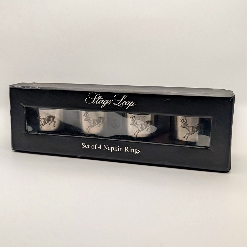 Stags' Leap Wine Cellars Napkin Rings Set of 4 Etched Stag Logo Brushed Metal